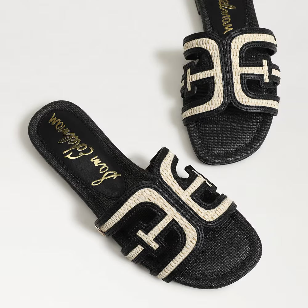 Bay Slide Sandal Black/Linen Raffia