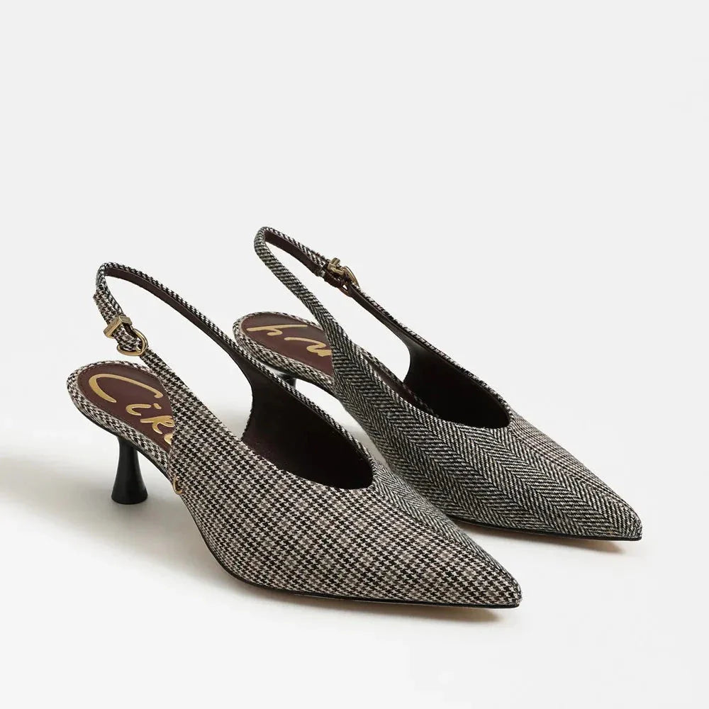 Fawn Slingback Pump Houndstooth Herringbone