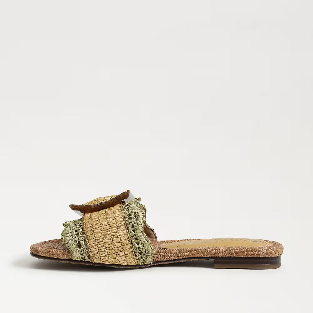 Bambi Slide Sandal Sage/Tan Raffia
