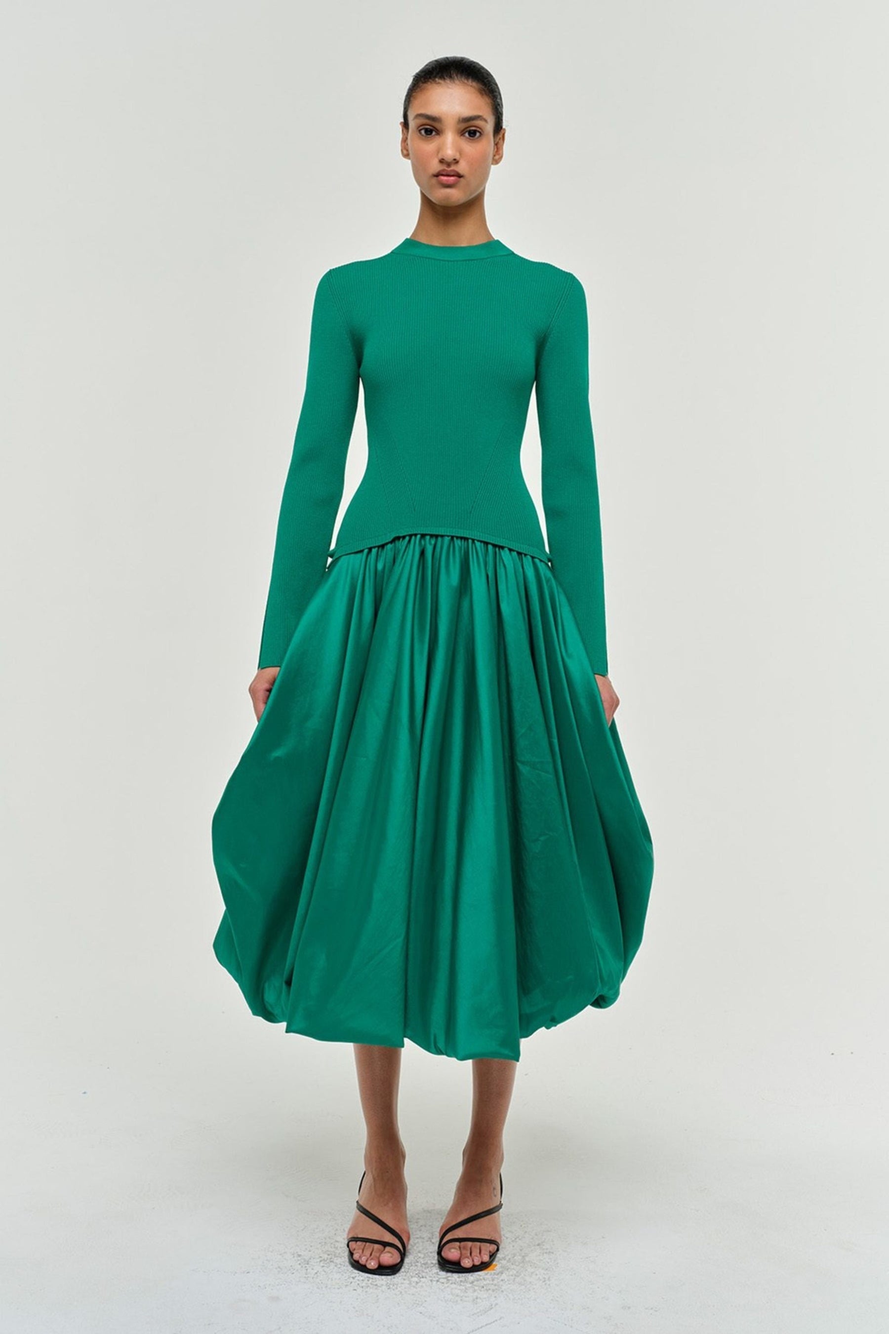 Kenlie Taffeta Knit Midi Dress Kelly Green