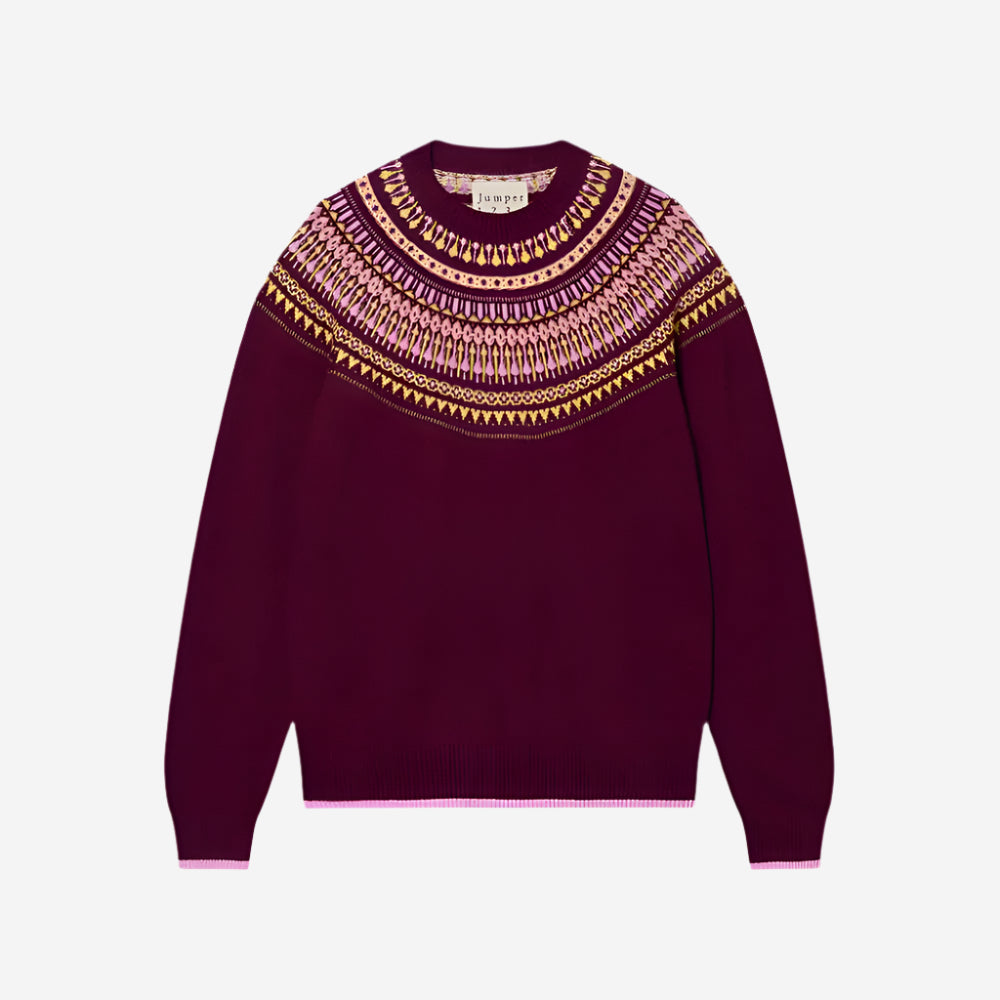 Fairisle Yoke Crew Rouge Noir
