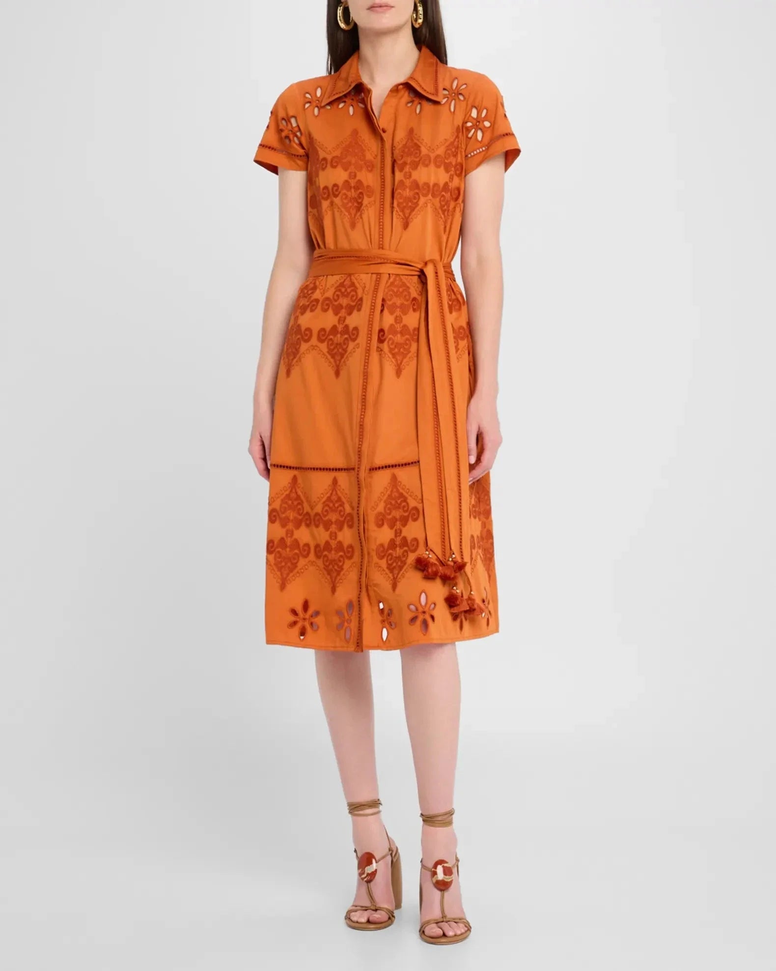 Eva Belted Midi Shirtdress Dress Burnt Sienna