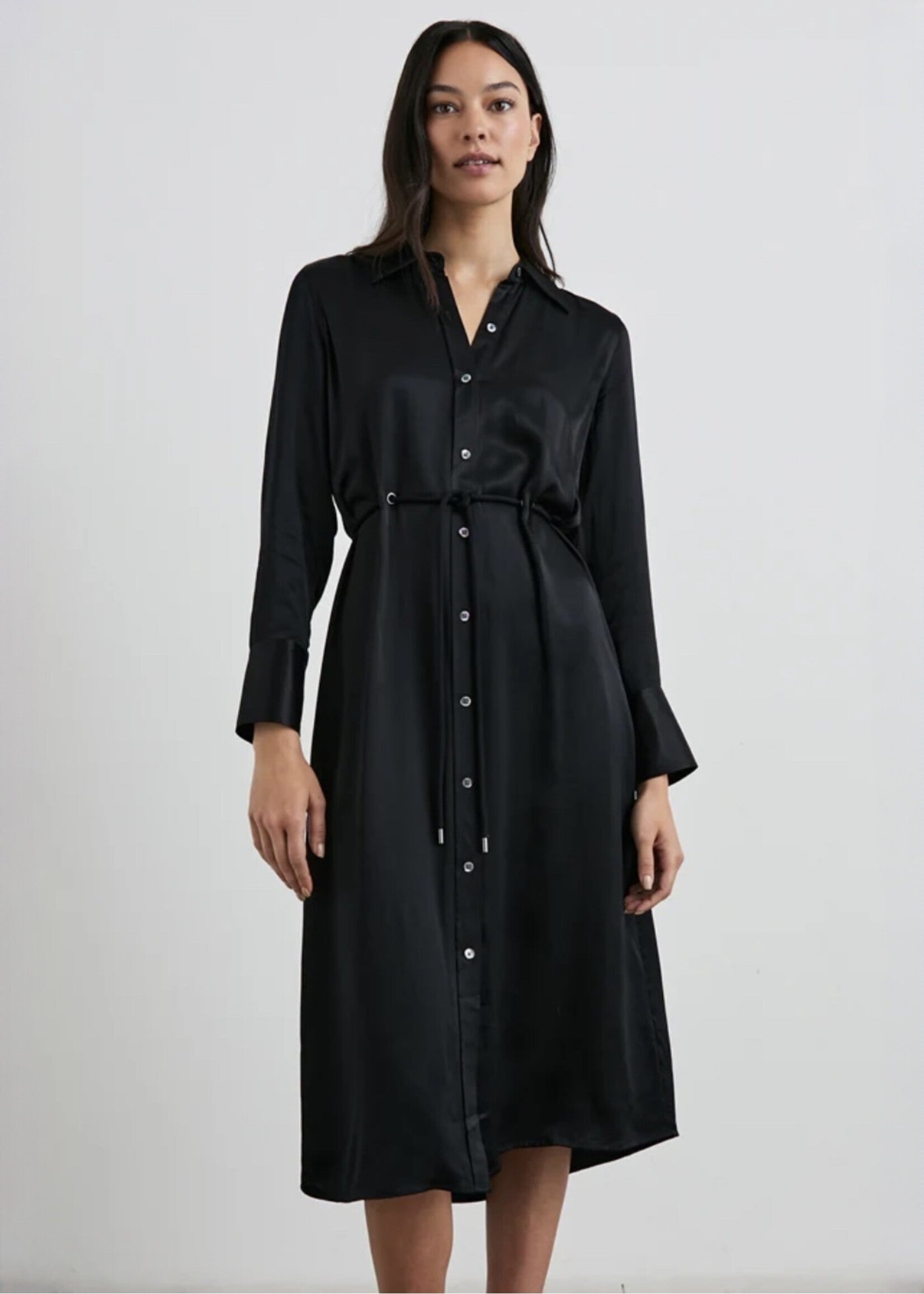 Anina Satin Shirtdress Black