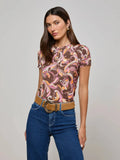 Ressi Fitted Tee Brown/ Pink Abstract Paisley