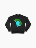Green Mohawk Silhouette Sweatshirt, Punk Rock Hairstyle Graphic