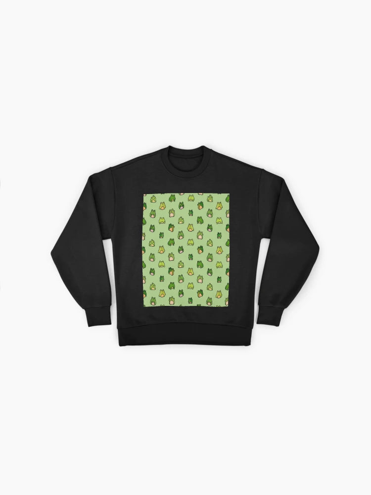 Frogs Doodle Art Oversized Sweatshirt, Cute Amphibian Lover Gift