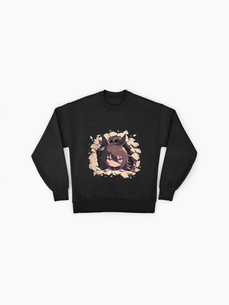 Agnes Tachyon Peeking Chibi Sweatshirt, Kawaii Uma Musume Anime Top