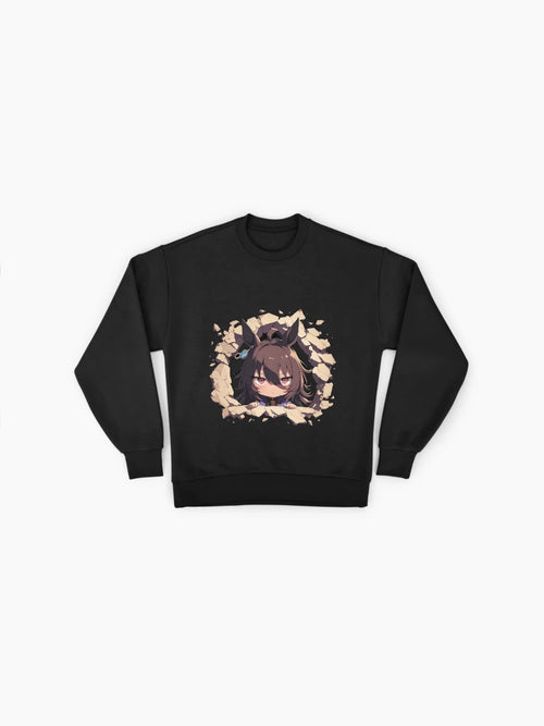 Agnes Tachyon Peeking Chibi Sweatshirt, Kawaii Uma Musume Anime Top