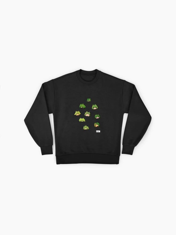 Frogs Doodle Art Sweatshirt, Premium Oversized Aesthetic Pullover