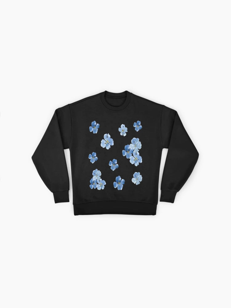 Little Blue Flowers, Minimalist Botanical Art Oversized Sweatshirt