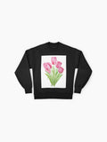 Pink Tulips Watercolor Sweatshirt, Hand Painted Floral Art Top