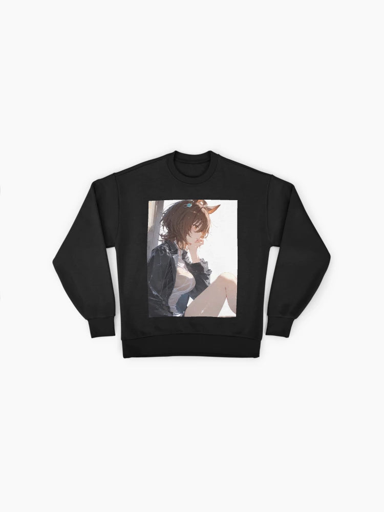 Agnes Tachyon Rain Reflection Sweatshirt, Moody Anime Girl Graphic