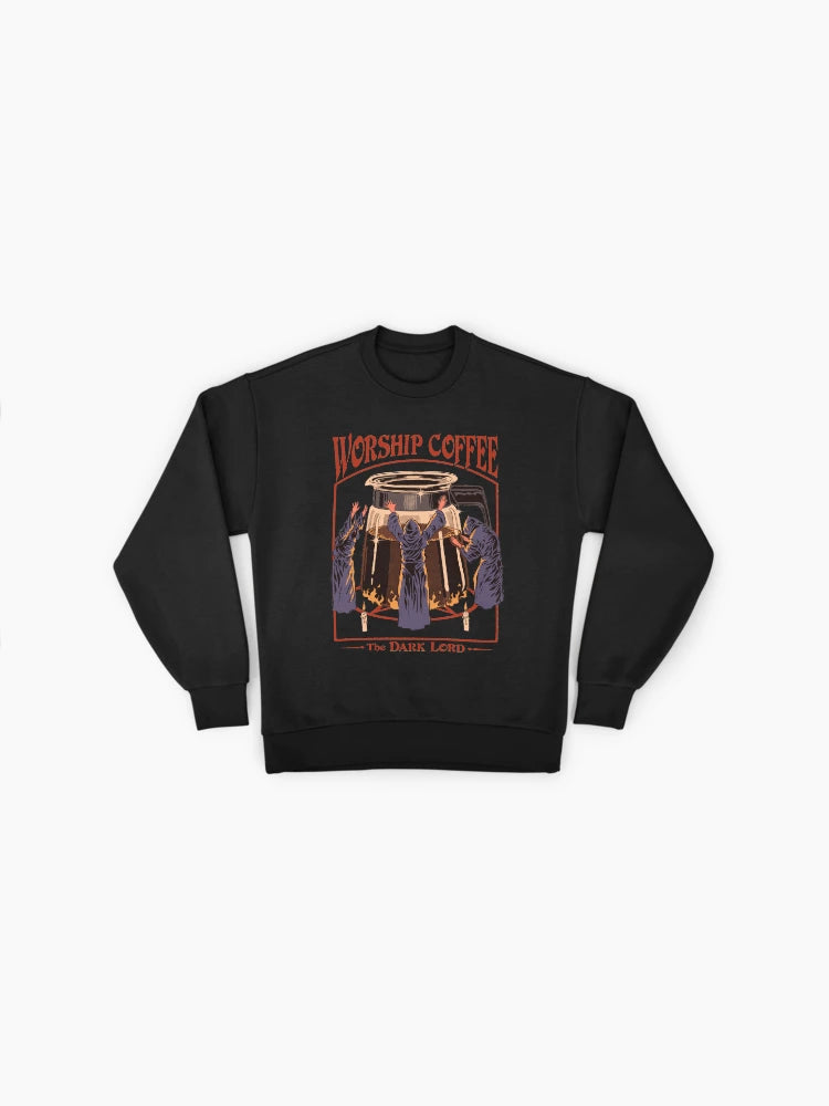 'Worship Coffee' Graphic Print, Coffee Lover Oversized Sweatshirt