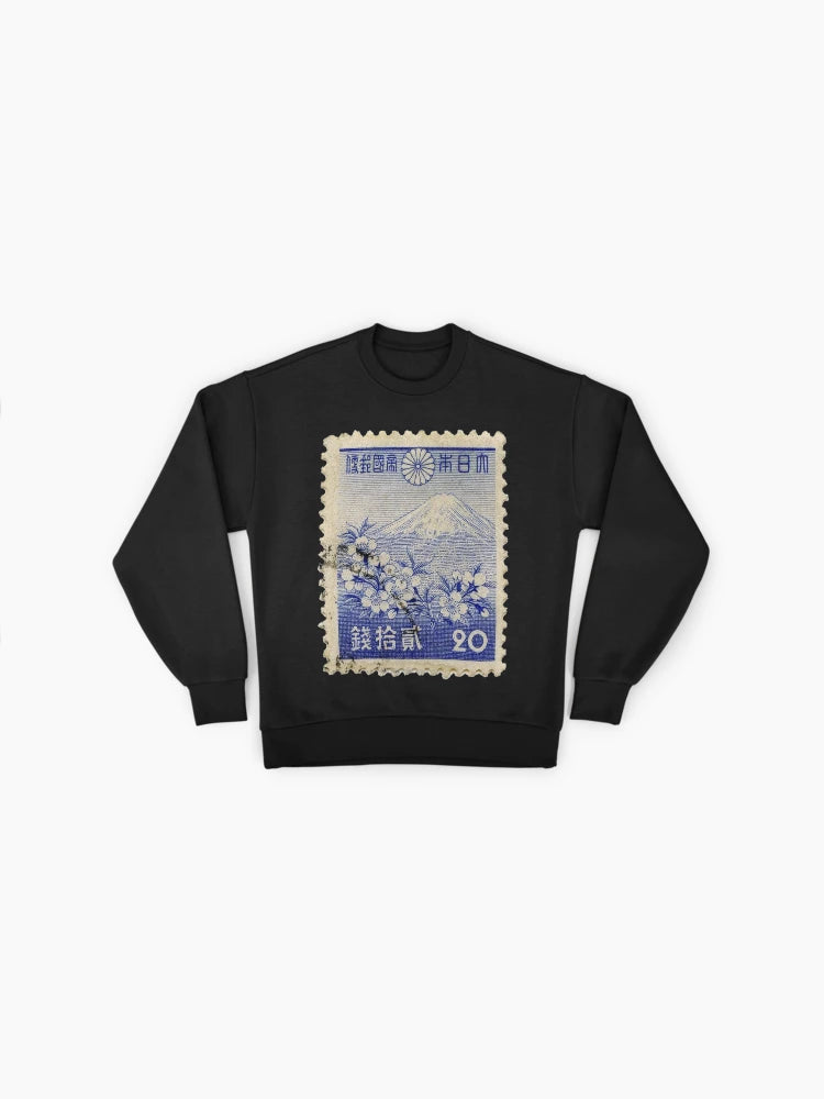 Vintage Japanese Postcard Sweatshirt, Ukiyo-e Art Style Top