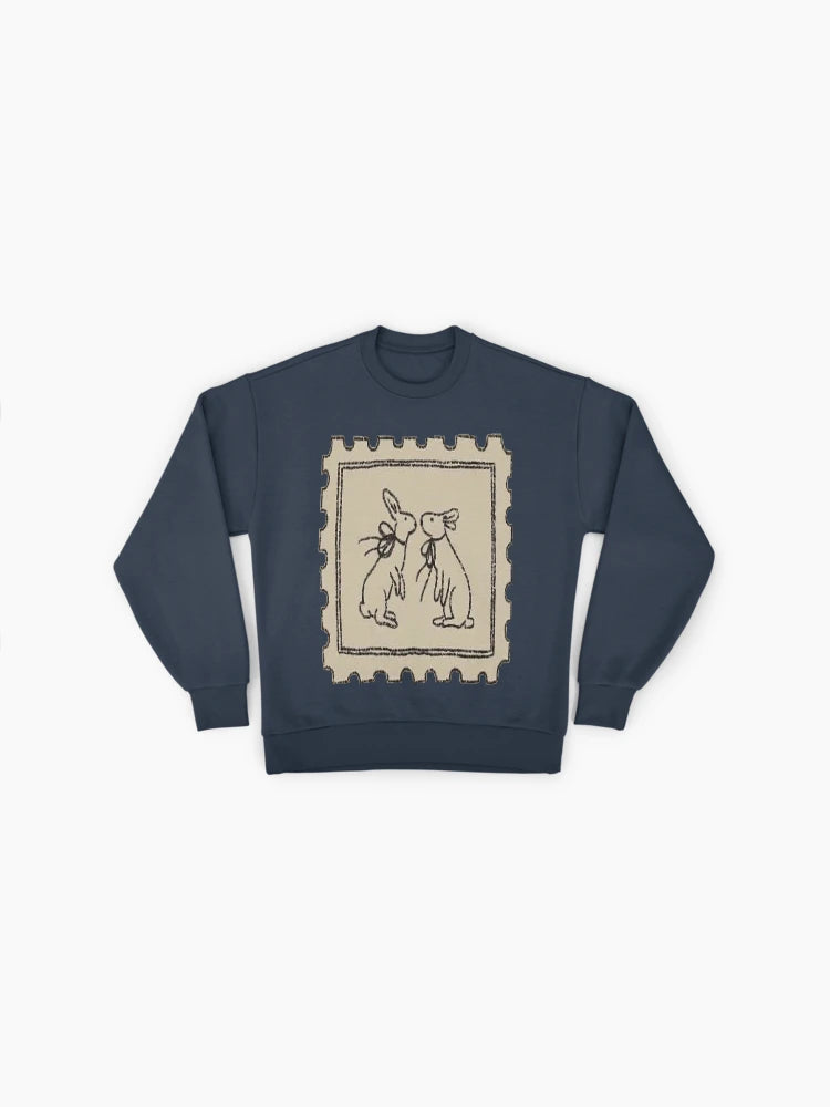 Vintage Rabbit Stamp Art Print, Premium Oversized Sweatshirt
