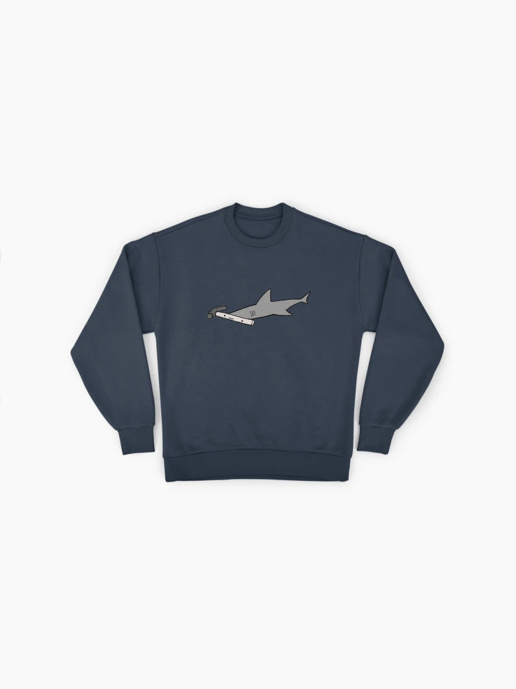 Hammerhead Shark Graphic Art, Marine Life Oversized Sweatshirt