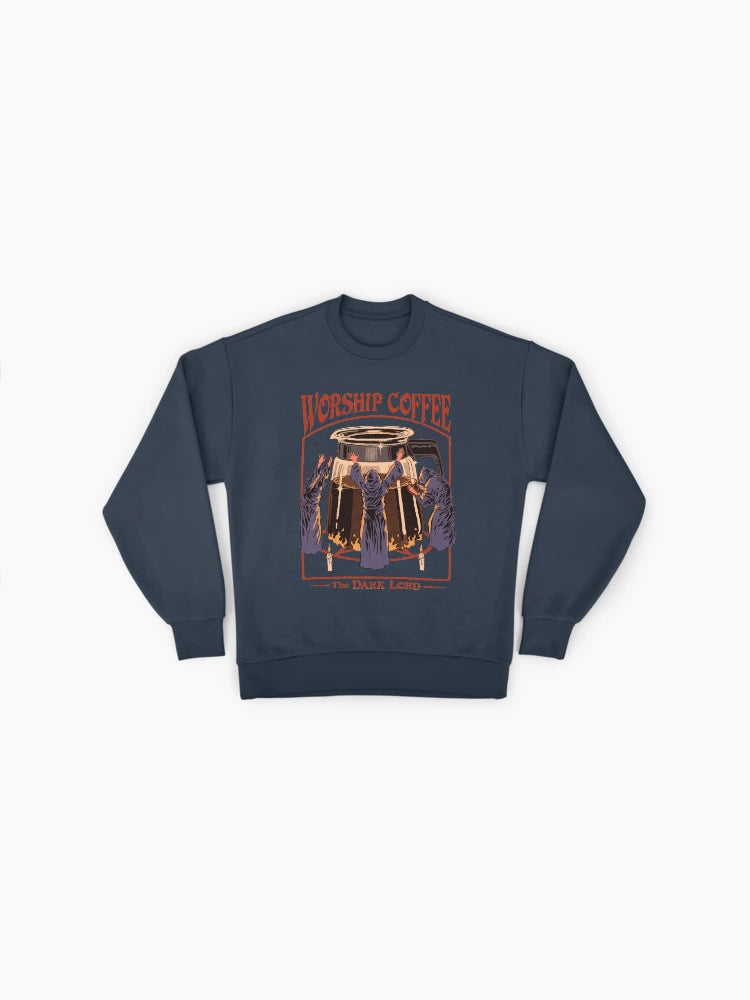 'Worship Coffee' Graphic Print, Coffee Lover Oversized Sweatshirt