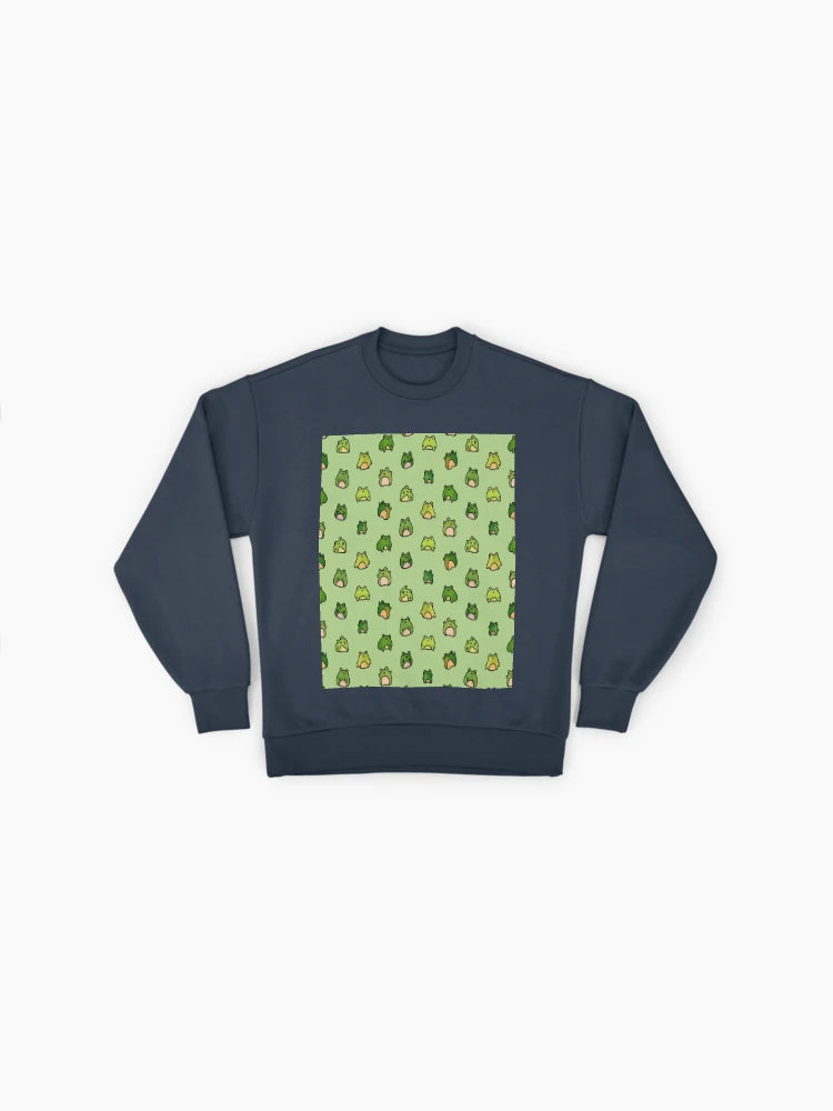 Artistic Frogs Doodle Print, Amphibian Lover Oversized Sweatshirt
