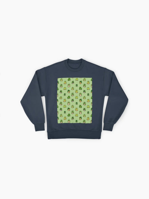 Artistic Frogs Doodle Print, Amphibian Lover Oversized Sweatshirt
