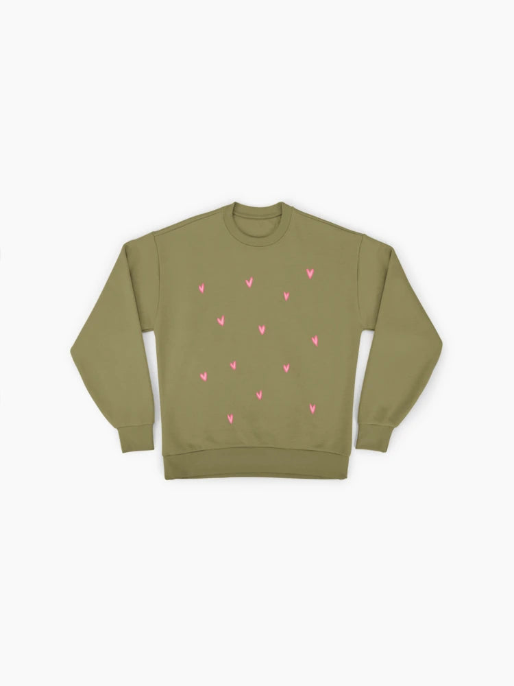 Pink Heart Stickers Sweatshirt | Cute All-Over Print Oversized Top