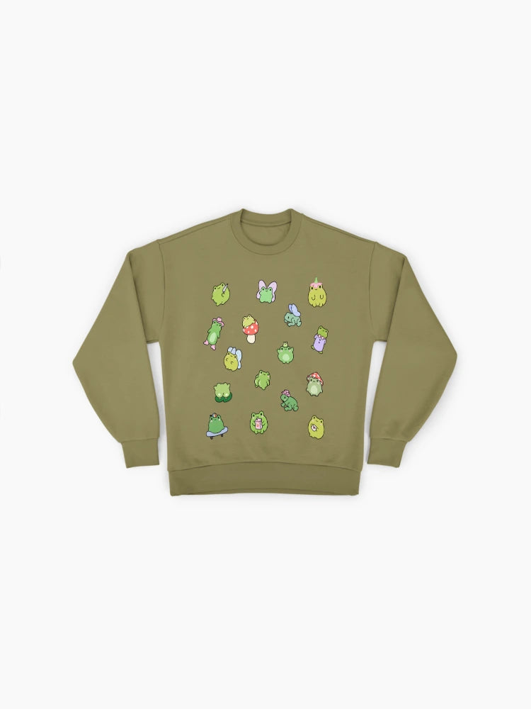 Cute Frog Pack Sweatshirt | Adorable Amphibian Lover Oversized Top