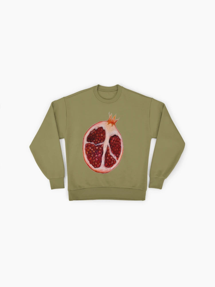 Pomegranate Fruit Sweatshirt | Botanical Illustration Art Oversized Top