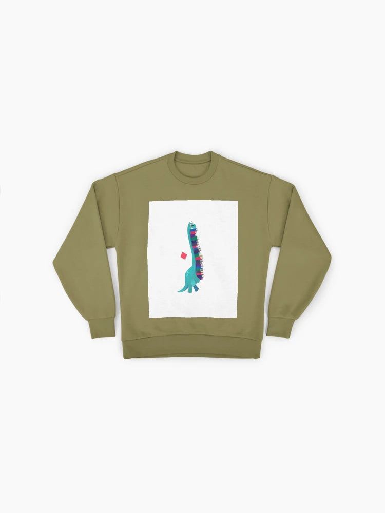 Dinosaur Reading Books Graphic, Bookworm Humor Sweatshirt