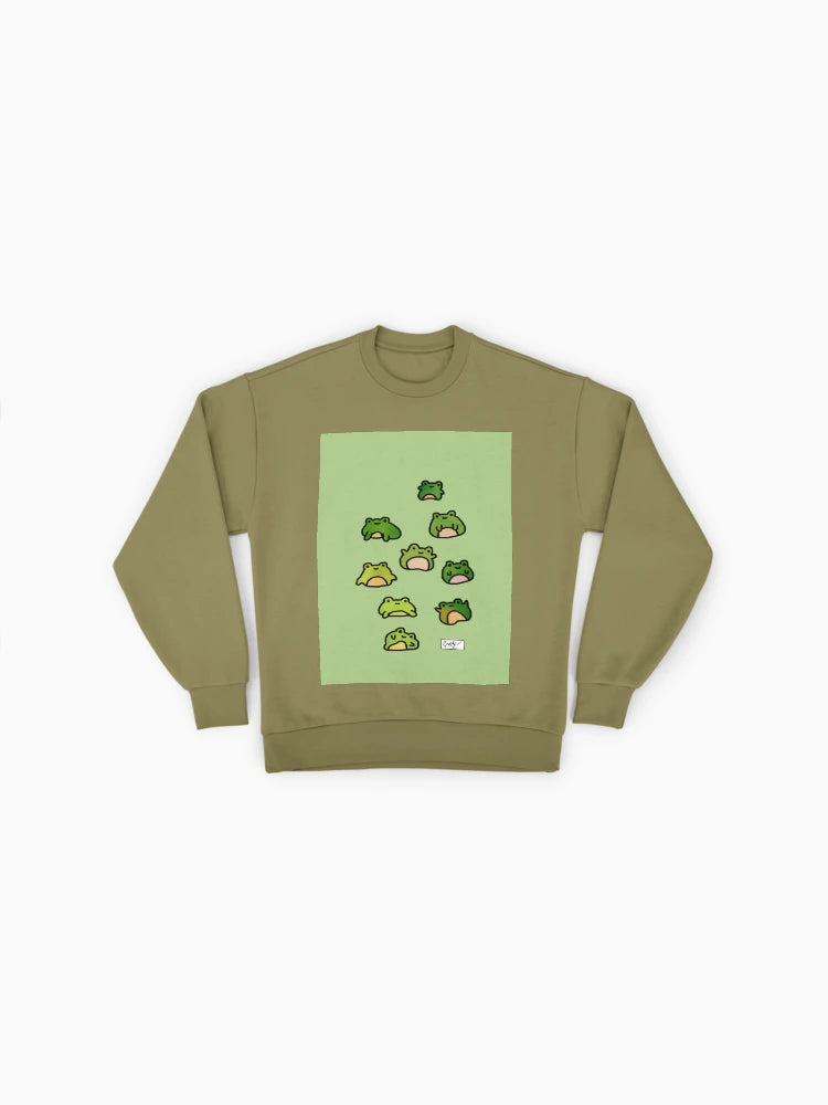 Frogs Doodle Art Print, Cute Graphic Oversized Sweatshirt