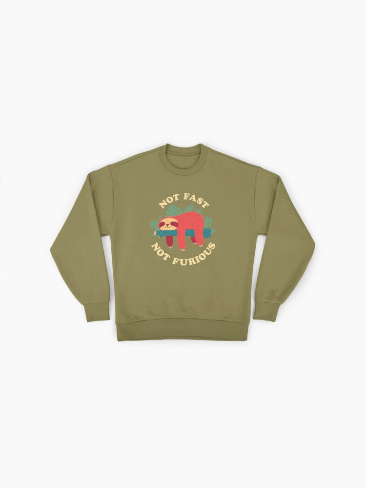 Not Fast, Not Furious" Sloth Sweatshirt | Funny Animal Oversized Top