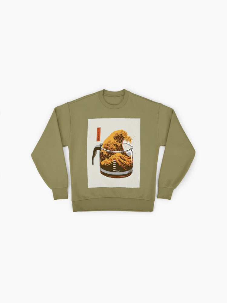The Great Wave of Caffeine Sweatshirt | Funny Coffee Lover Art Top