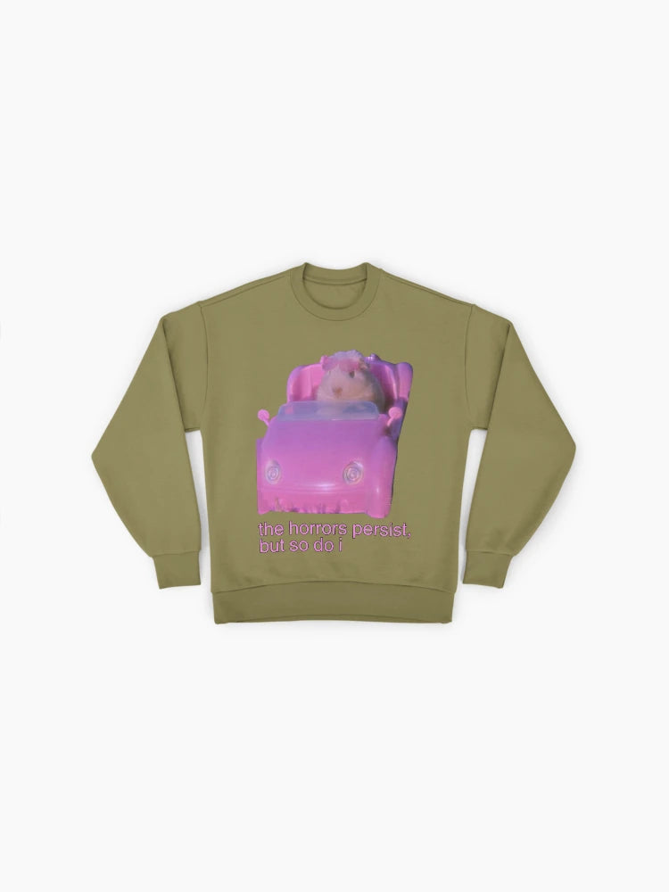 The Horrors Persist" Hamster Meme Sweatshirt | Funny Oversized Top