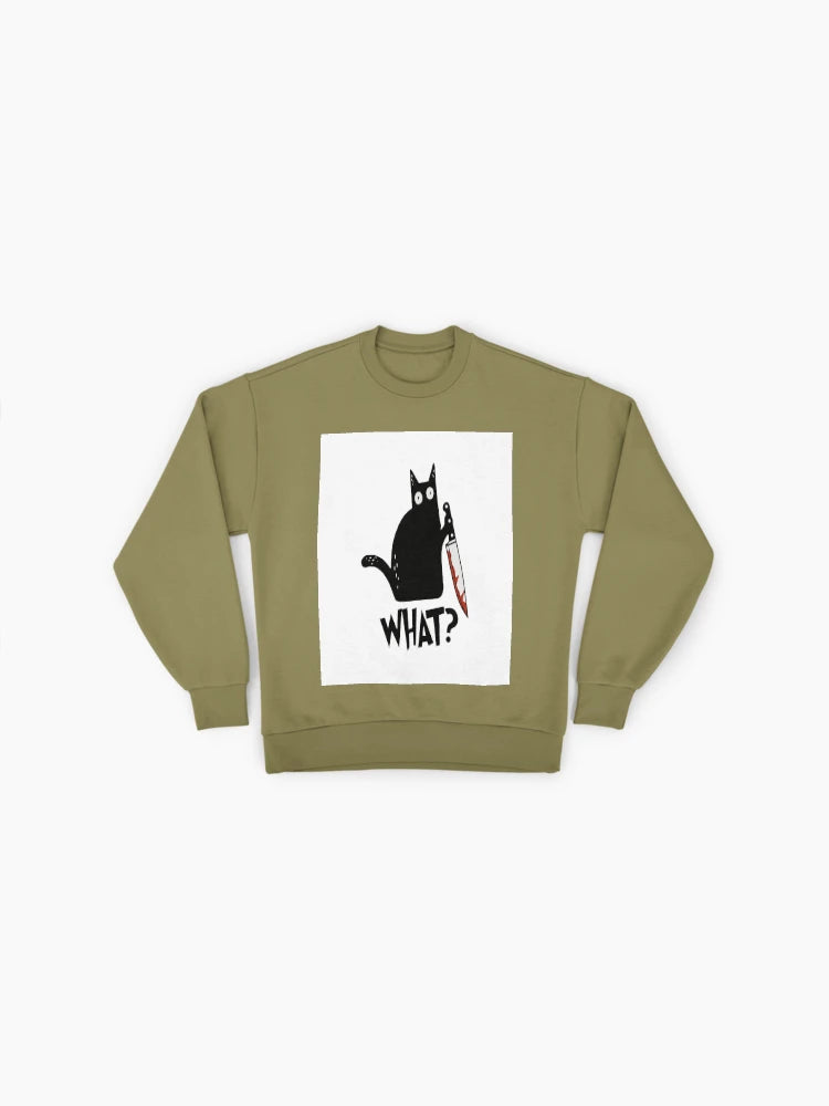 Murderous Black Cat with Knife Sweatshirt | "Cat What?" Meme Top