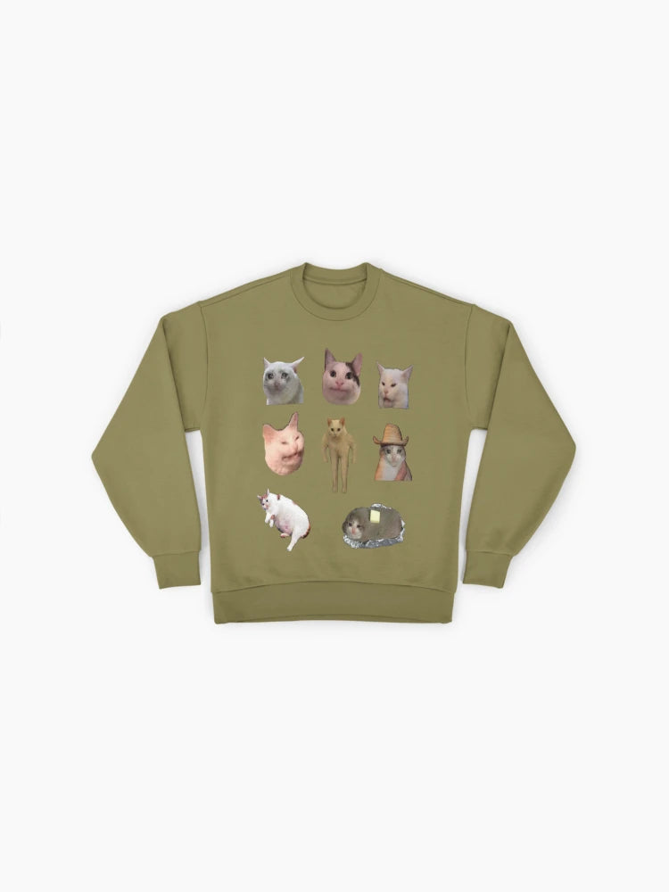 Cat Meme Sticker Pack Sweatshirt, Funny Internet Culture Cats Top