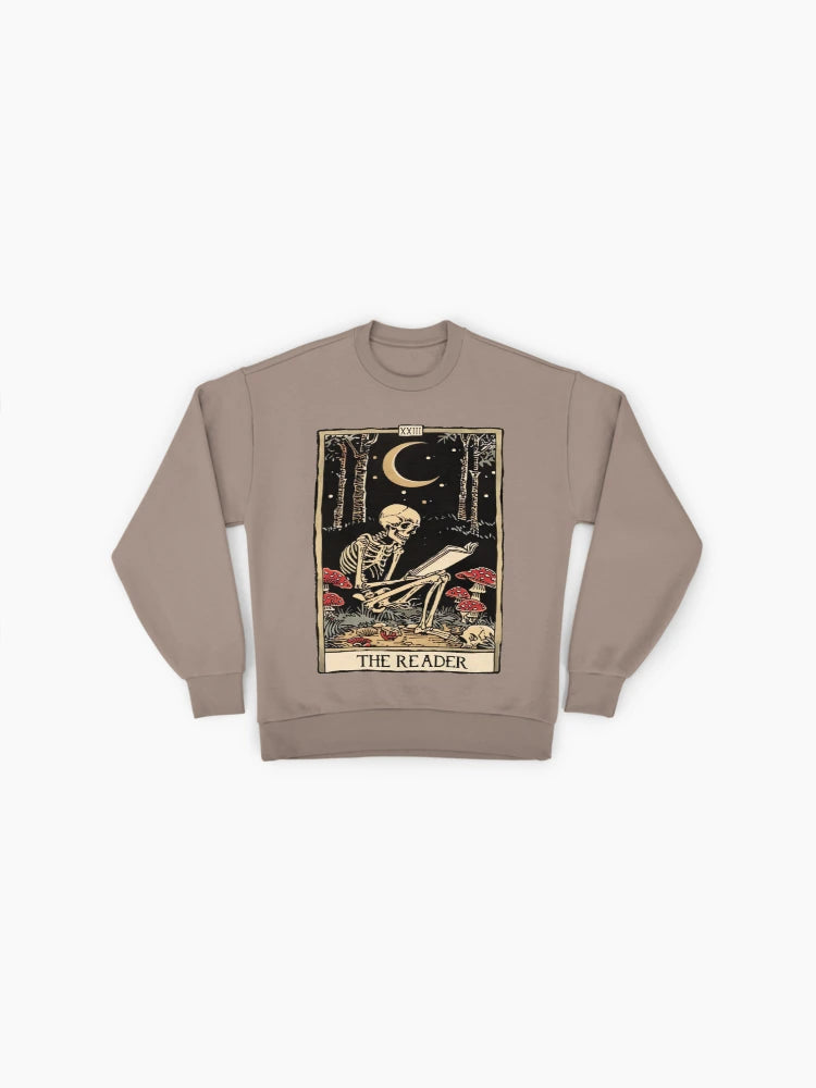 The Reader Tarot Card Sweatshirt | Skull & Mushroom Oversized Top