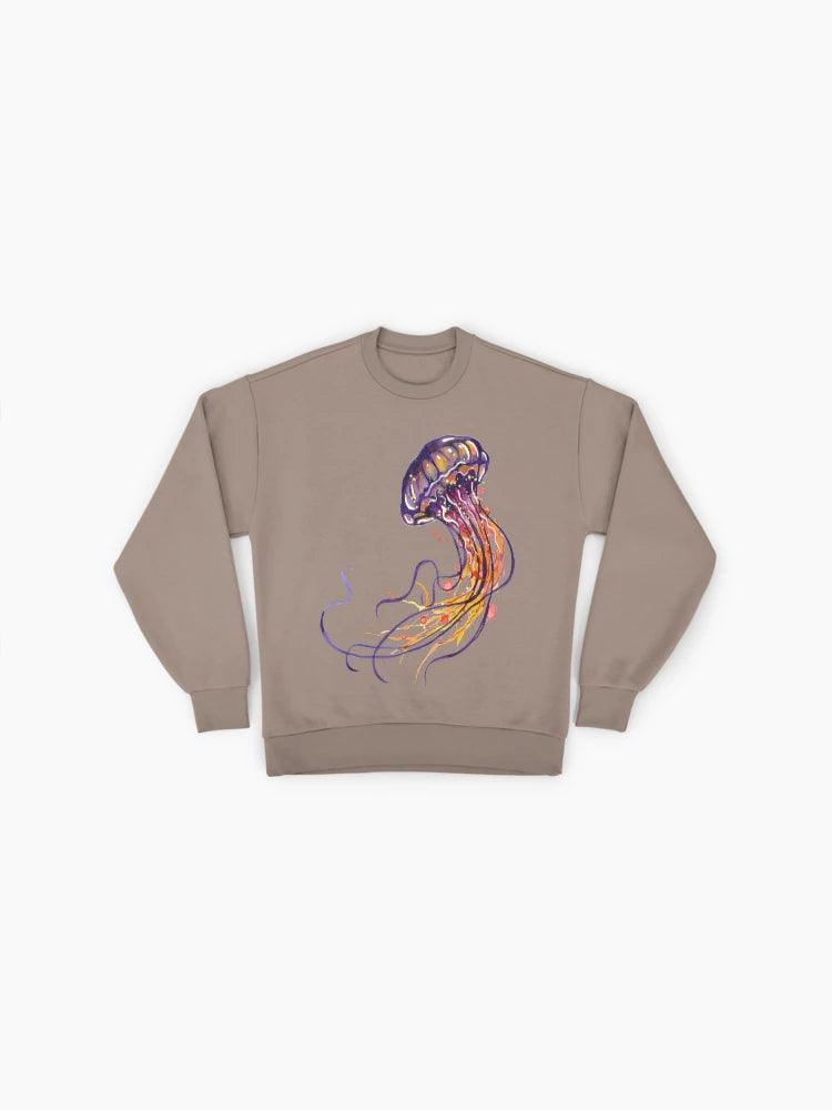 Jellyfish Watercolor Art Sweatshirt, Ocean Sea Life Graphic Top