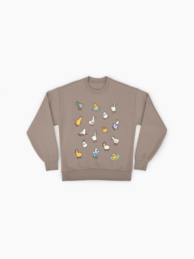 Cute Ducks Pattern Graphic, All-Over Print Oversized Sweatshirt