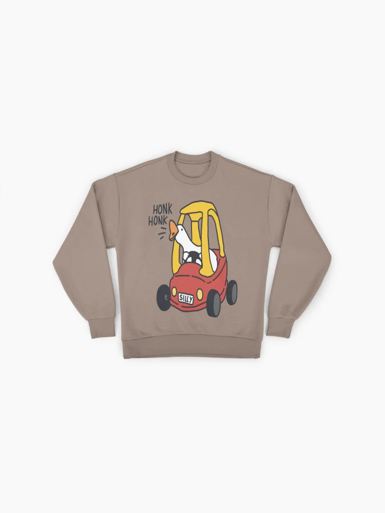 Silly Goose Car Sweatshirt | Funny Red Graphic Oversized Novelty Top