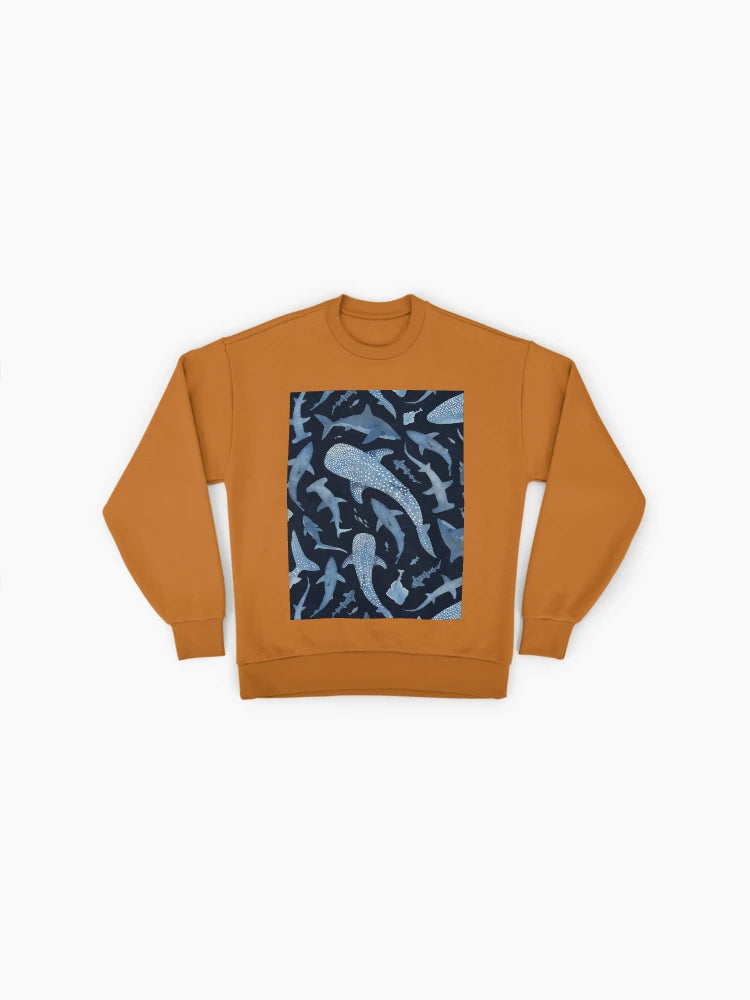 Monochrome Blue Shark Sweatshirt, Watercolour Ocean Life Art Top