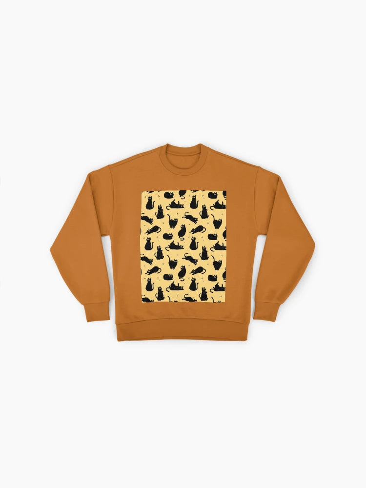 Seamless Black Cat Pattern, Pet Lover Themed Oversized Pullover