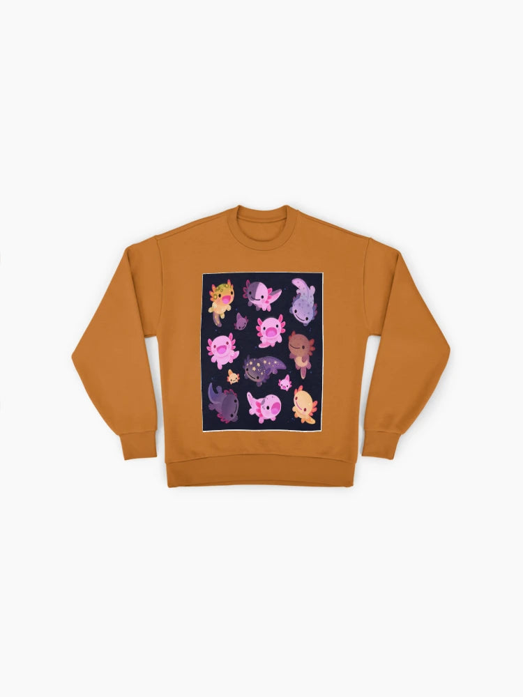 Cheerful Axolotl Graphic, Cute Animal Lover Oversized Sweatshirt