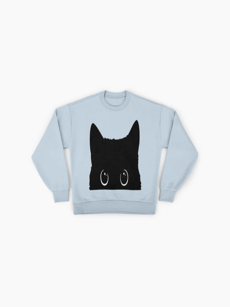 Minimalist Black Cat Graphic, Premium Oversized Sweatshirt