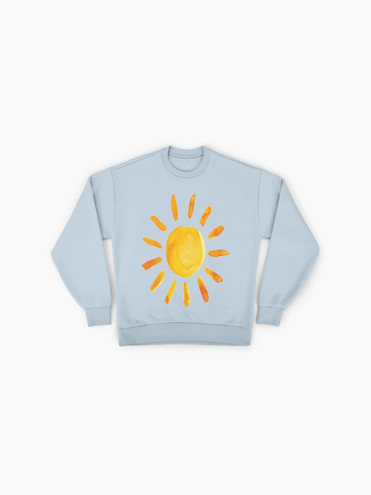 Brushed Watercolor Sun Graphic, Artistic Oversized Sweatshirt