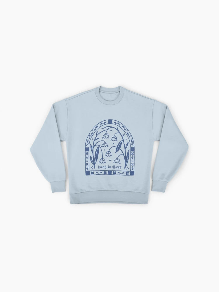 Hang in There" Bluebells Sweatshirt | Block Print Floral Oversized Top