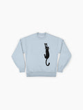 Black Cat Holding On, Funny Anxious Cat Meme Oversized Sweatshirt