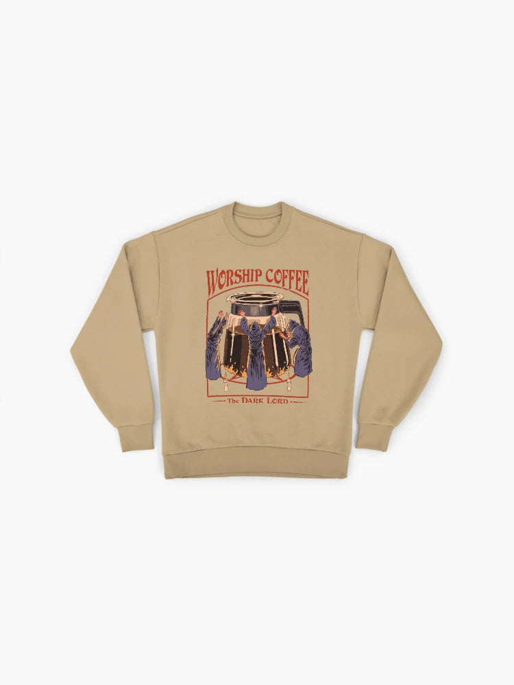 'Worship Coffee' Graphic Print, Coffee Lover Oversized Sweatshirt