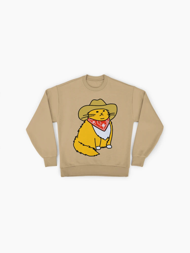Meowdy" Cowboy Cat Sweatshirt | Funny Western Meme Oversized Top