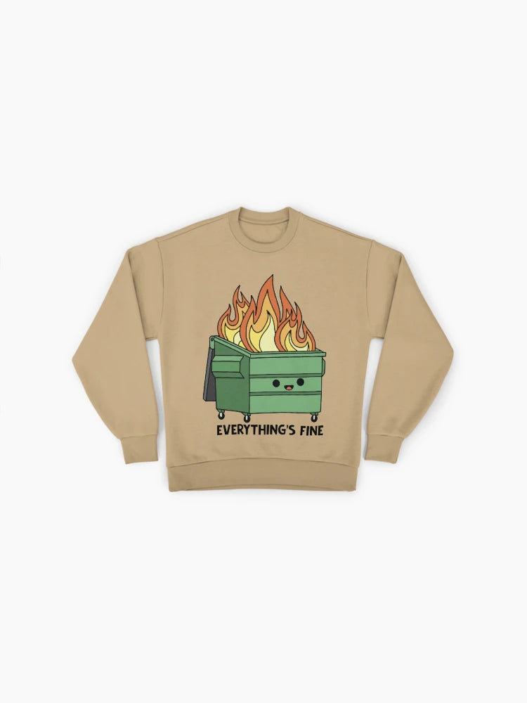 Funny Dumpster Fire 'Everything's Fine' Oversized Sweatshirt
