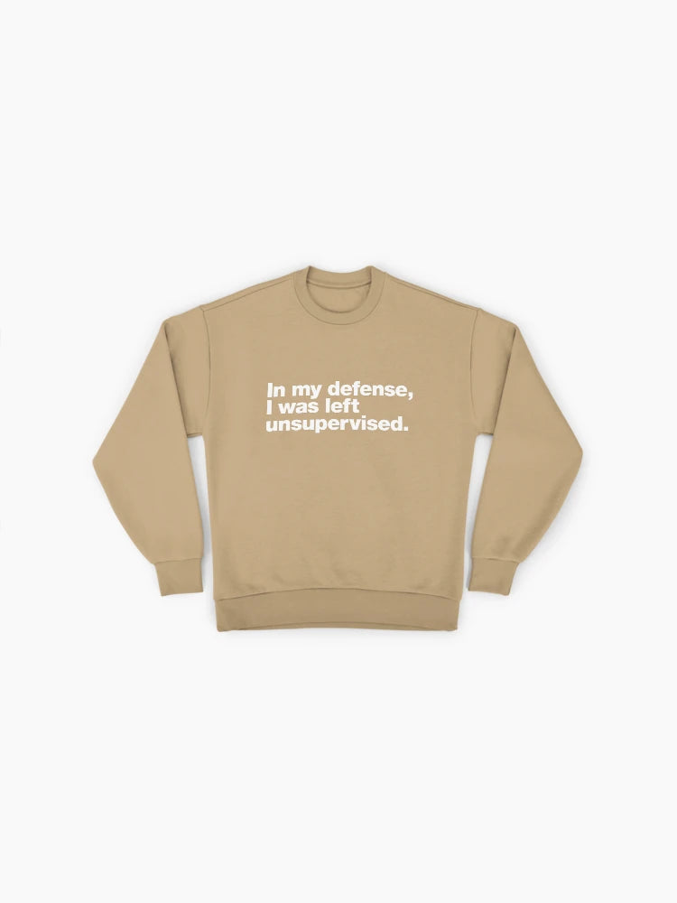I Was Left Unsupervised" Funny Sarcastic Quote Oversized Sweatshirt