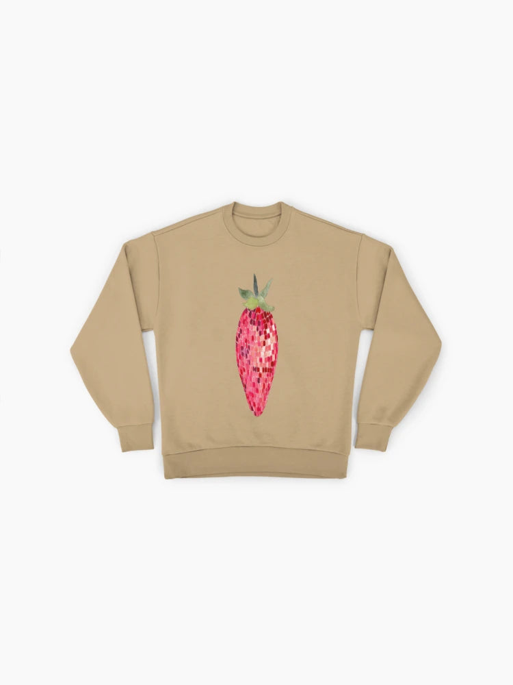 Disco Ball Strawberry Graphic, Funky Oversized Sweatshirt