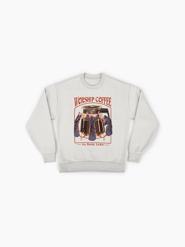 'Worship Coffee' Graphic Print, Coffee Lover Oversized Sweatshirt